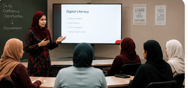 A digital-literacy training session in a classroom