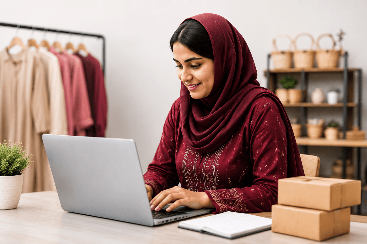 A woman managing her online business on a laptop — the human outcome behind the systems