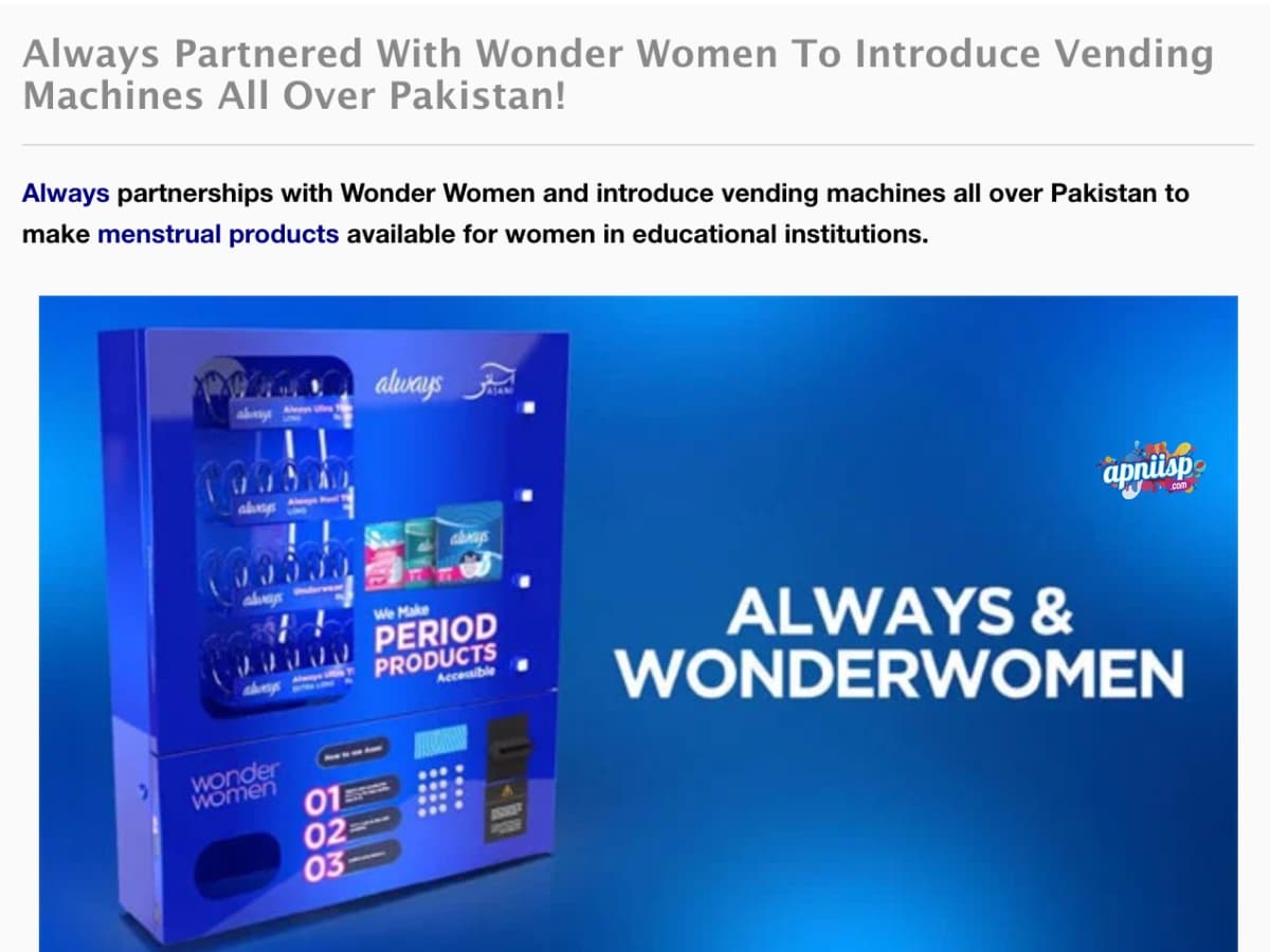 Always Partnered With Wonder Women To Introduce Vending Machines All Over Pakistan
